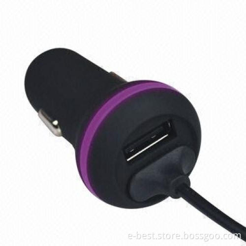 USB car charger with micro USB/lightning cable, for iPhone 4